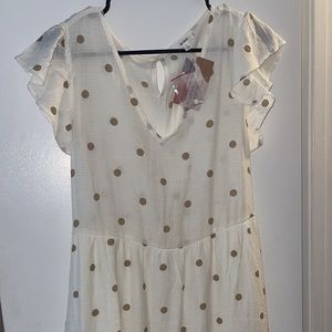 White and gold dots boutique dress, size large NWT